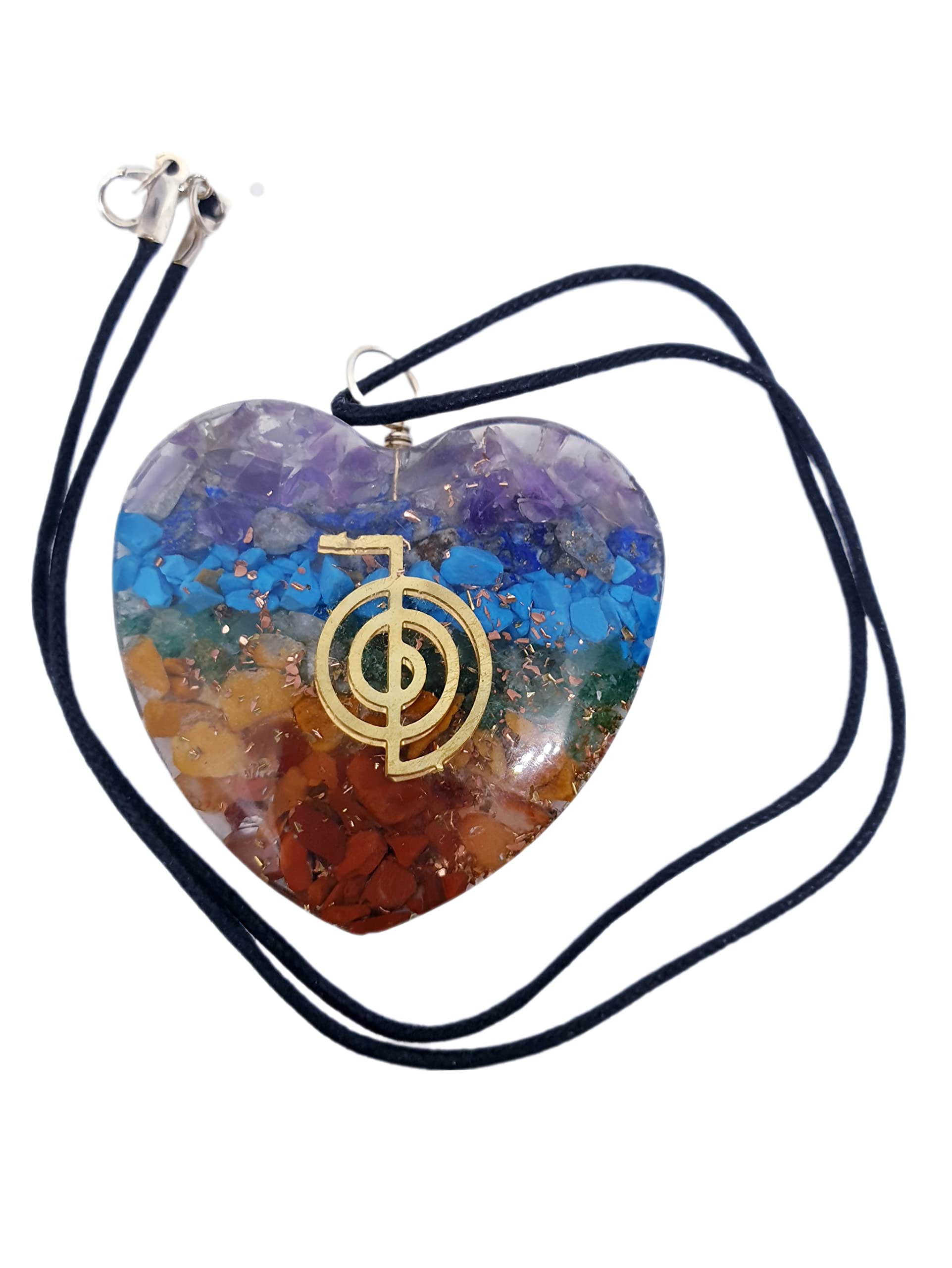 Reiki Energy Charged Seven Chakra Stone, Reiki Symbol ORGONE Pendant Powerful EMF Blocker Orgone Heart Shape Pendant