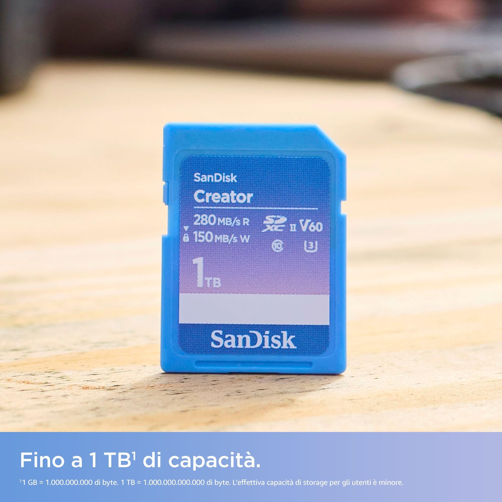 SanDisk Creator Scheda SD UHS-II 1TB (Per DSLR i Fotocamere Mirrorless, 6K i 4K Video, V60, UHS-II, Velocità fino a 280 MB/s, RescuePro Deluxe, Class 10, U3, 1 mese di Adobe Creative Cloud)