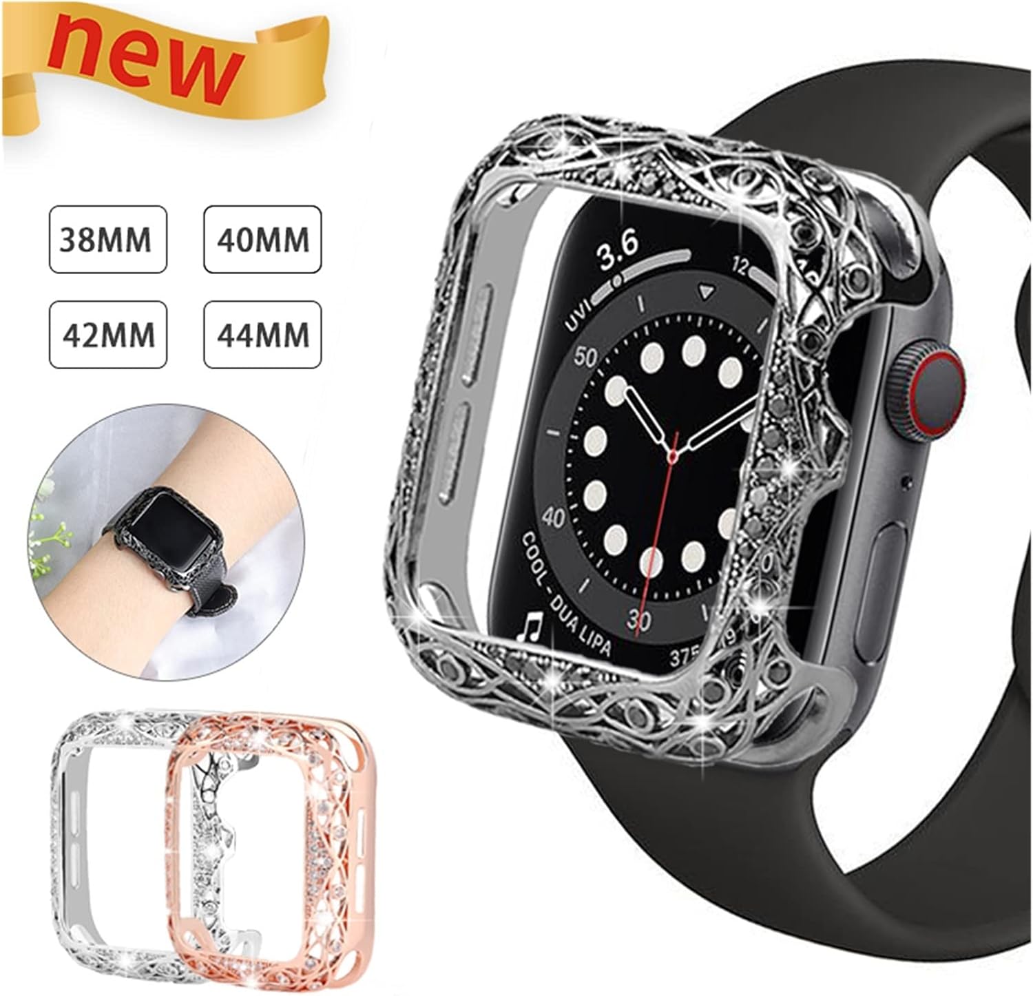 Diamond Watch Case Compatible with Apple Watch SE 6 5 4 40mm 44mm Watch Protector Cover Carved Design Compatible with IWatch Series 42mm 38mm Watch case image 3