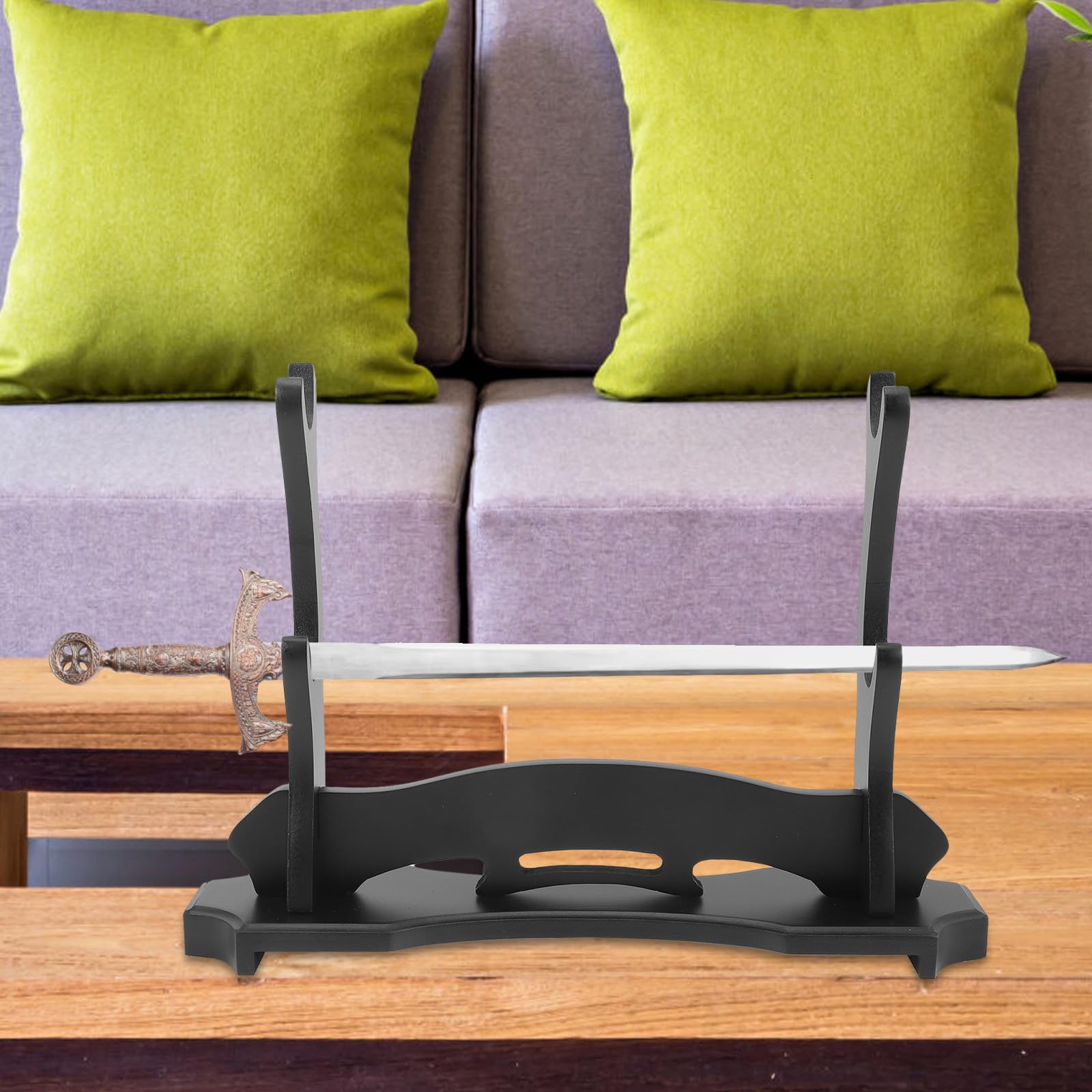 ifundom Soporte de Espada de Madera Negro para Exhibición y Almacenamiento | Tablero de Densidad, Estilo Simple y Bonito, Base Estable, Uso para Flauta y Bambú