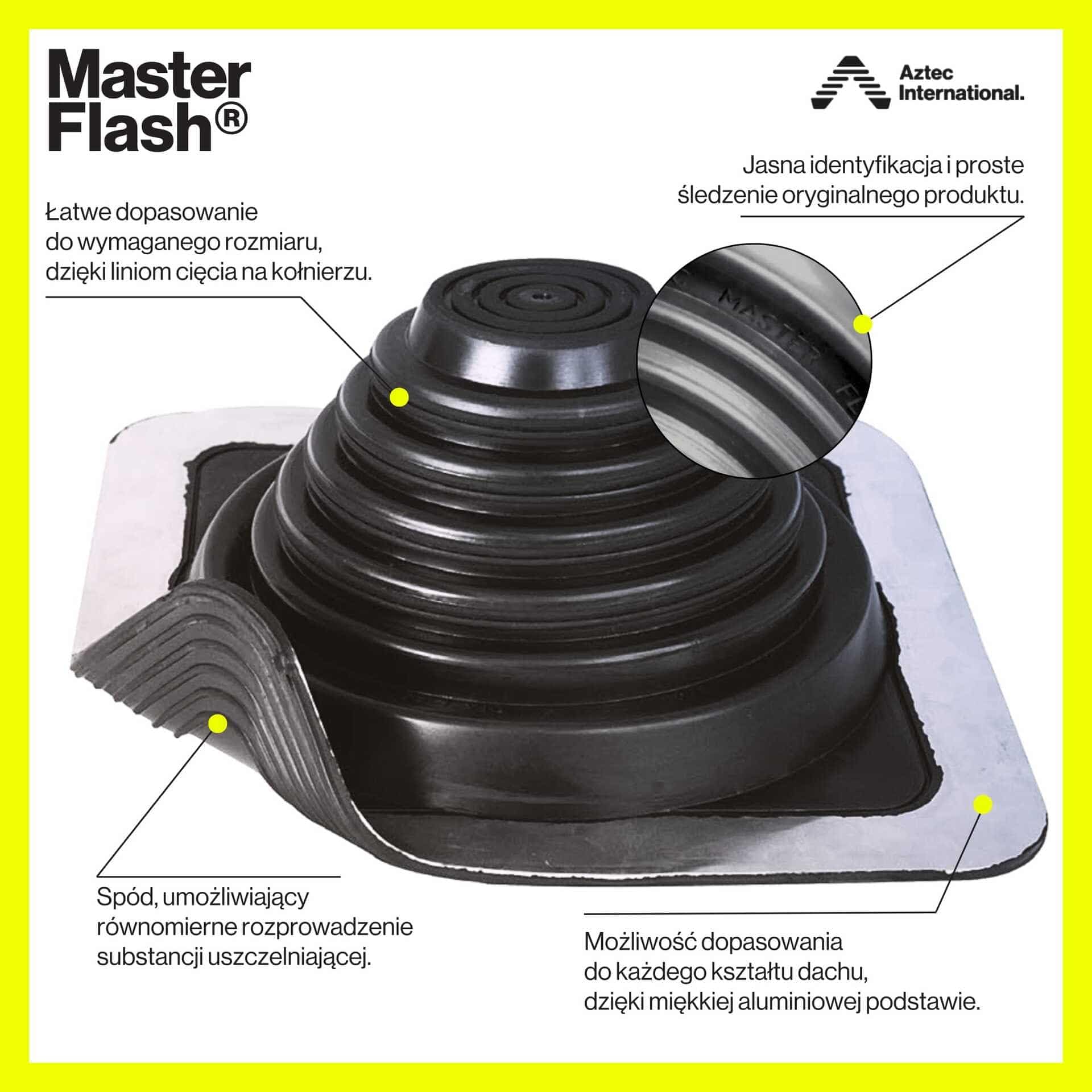 MASTER FLASH Standard MAXI XL - Przejście dachowe EPDM - Kołnierz dachowy - Uszczelnienie rury - Aluminiowa podstawa - Elastyczny przepust dachowy - Zabezpieczenie na Kominy - (305-1003 mm)