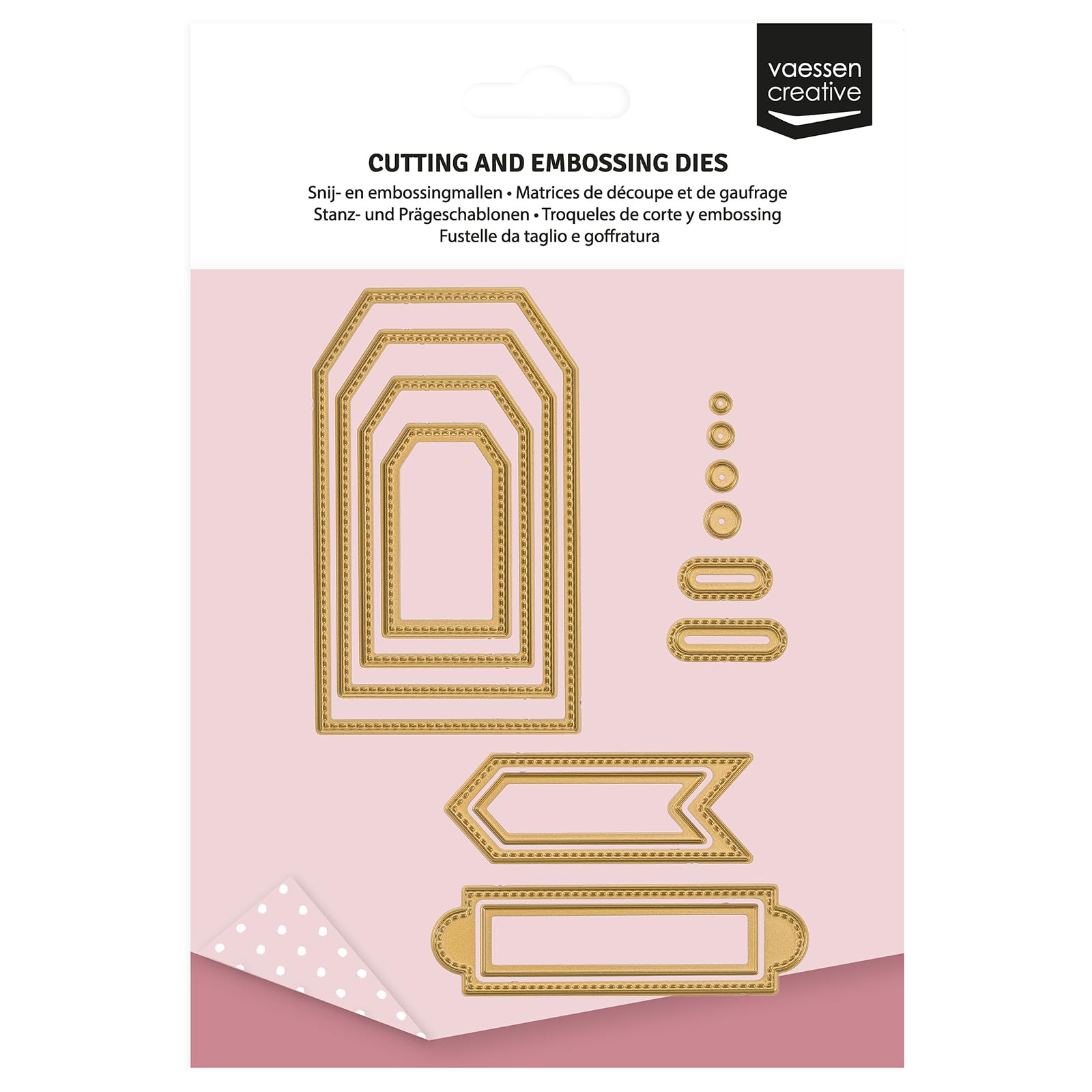Vaessen Creative Cutting and Embossing Dies Set - Trapeze Banners & Labels - 14 pcs of 0.1 x 0.1" to 2 x 3.3" - for Mini Machine - Card Making Supplies - for Scrapbooking and Paper Crafts