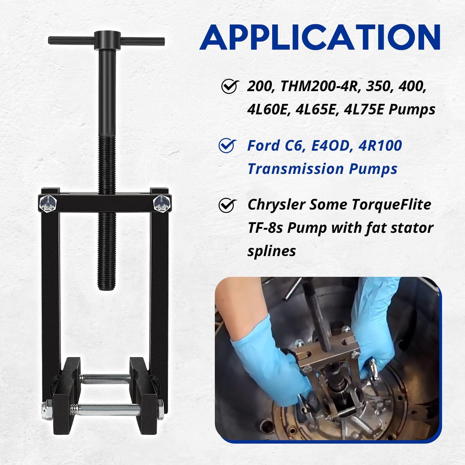 Transmission Pump Puller Remover Tool with Adjustable Jaws Pump Extractor, fit for Ford C6, E4OD 4R100 and 200, THM200-4R, 350, 400, 4L60E, 4L65E, 4L75E Transmission Pumps