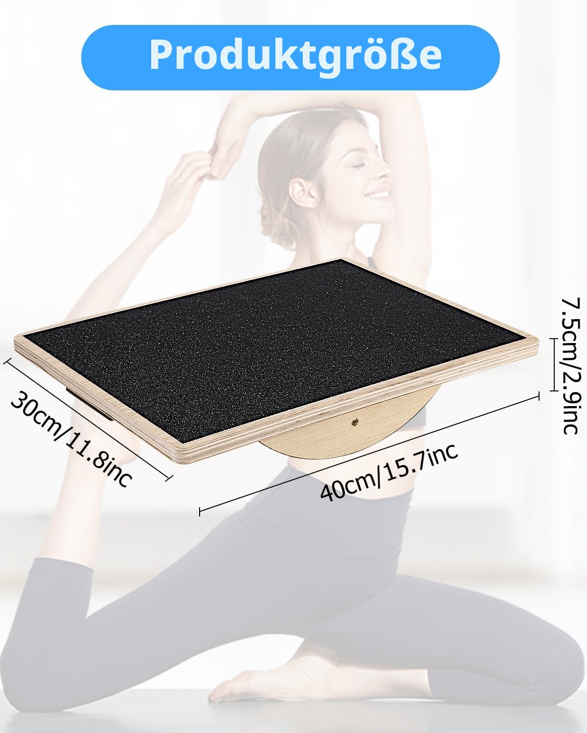 Rutschfestes Balance Board, Balance Board aus Holz für Erwachsene, Gleichgewichtstrainer für das Training der Rumpfmuskulatur, Stabilitätstraining und Dehnübungen für die Beine