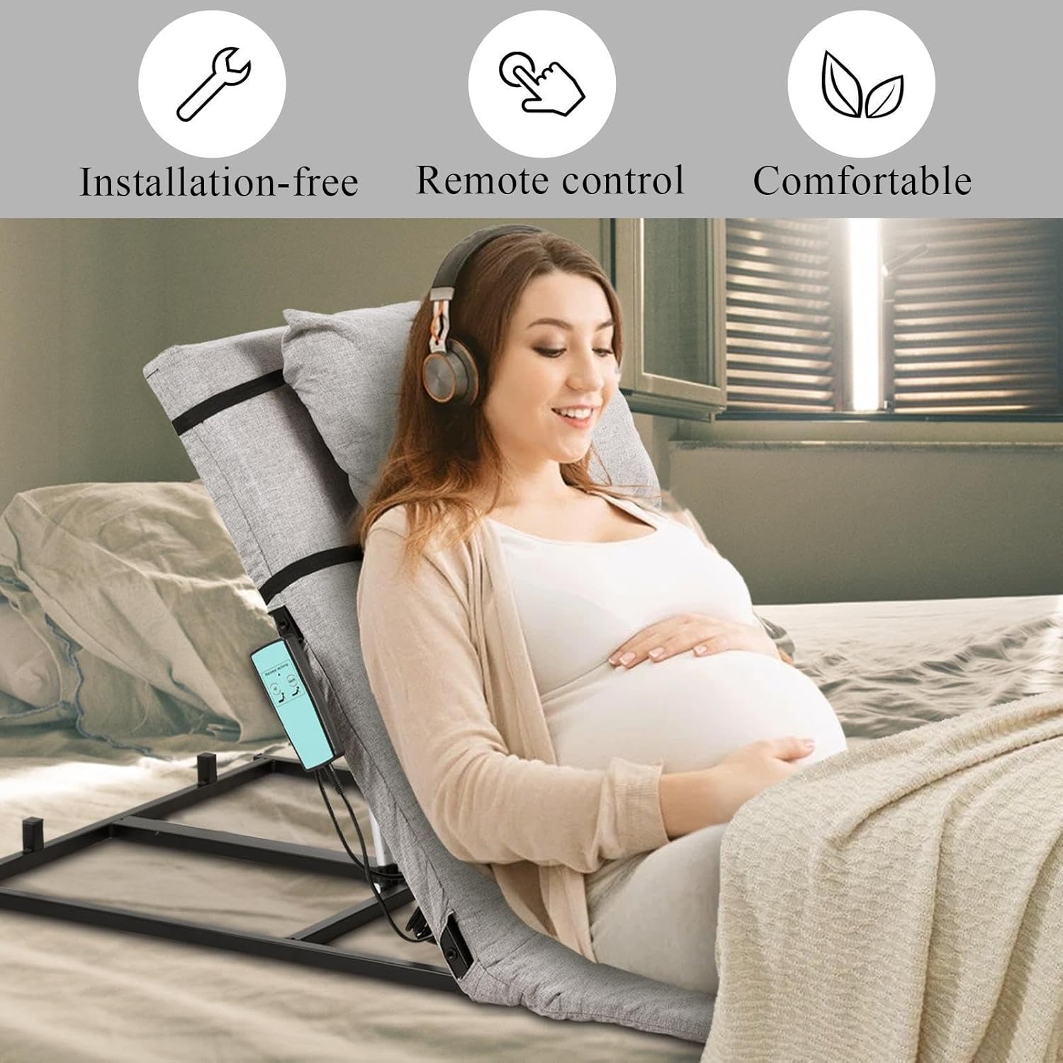 Electric Lift Backrest Bed,Power Lifting Bed Backrest with Remote Control Device,Electric Auxiliary Backrest for Pregnant Women,The Elderly,Patients,and People with Disabilities,Load Capacity 220 Lbs