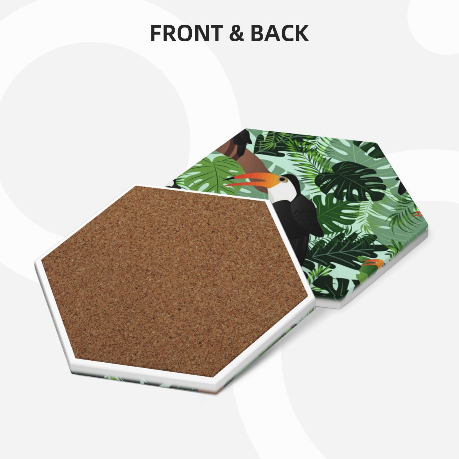 Sottobicchieri in ceramica con stampa di foglie tropicali e uccellini, set di 6 sottobicchieri decorativi