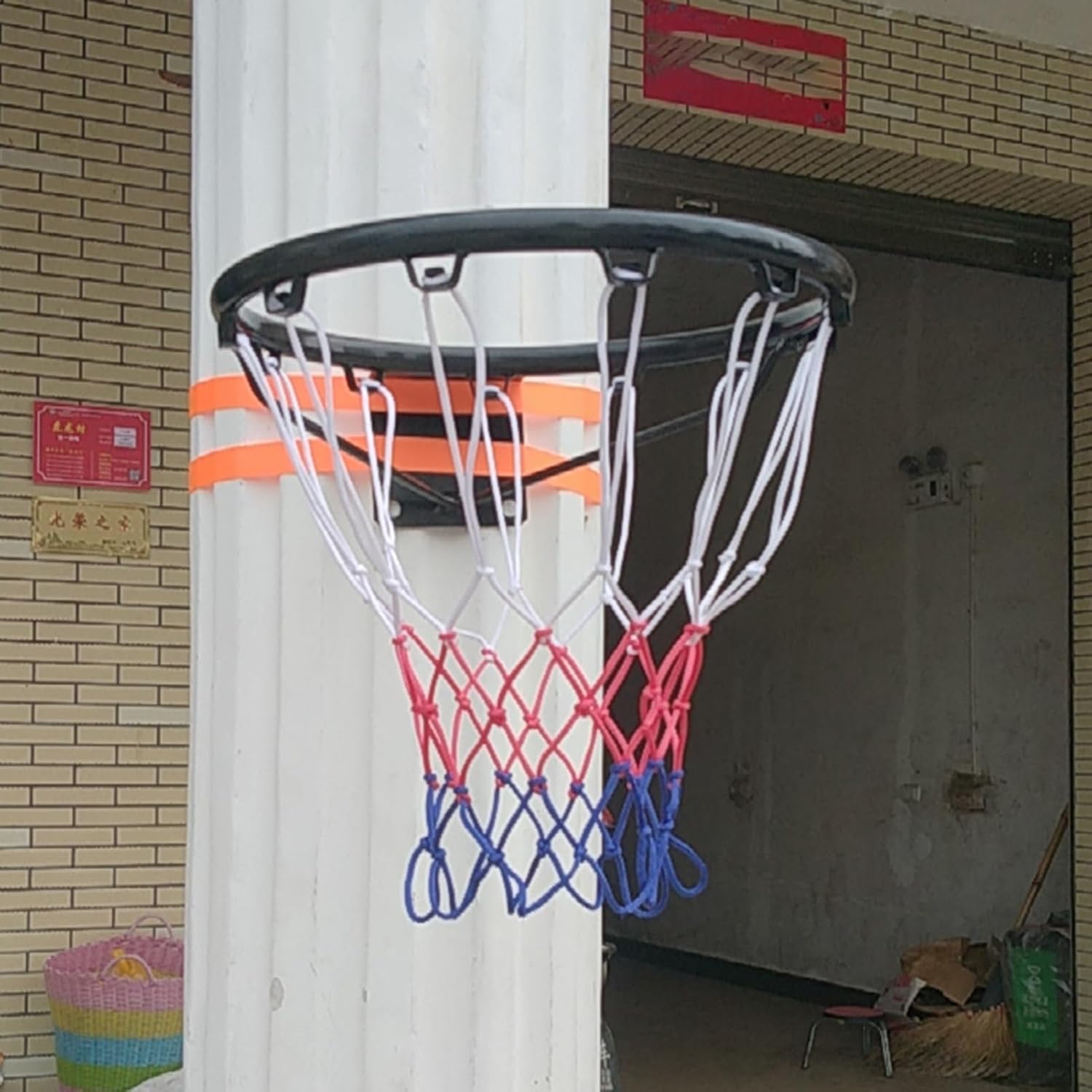 CMYUN Patio Backyard Basketball Goal Rim, Park School Tree Black Basketball Ring Net, Hanging Basketball Hoops with 2 Net, Basketball Rim 45cm