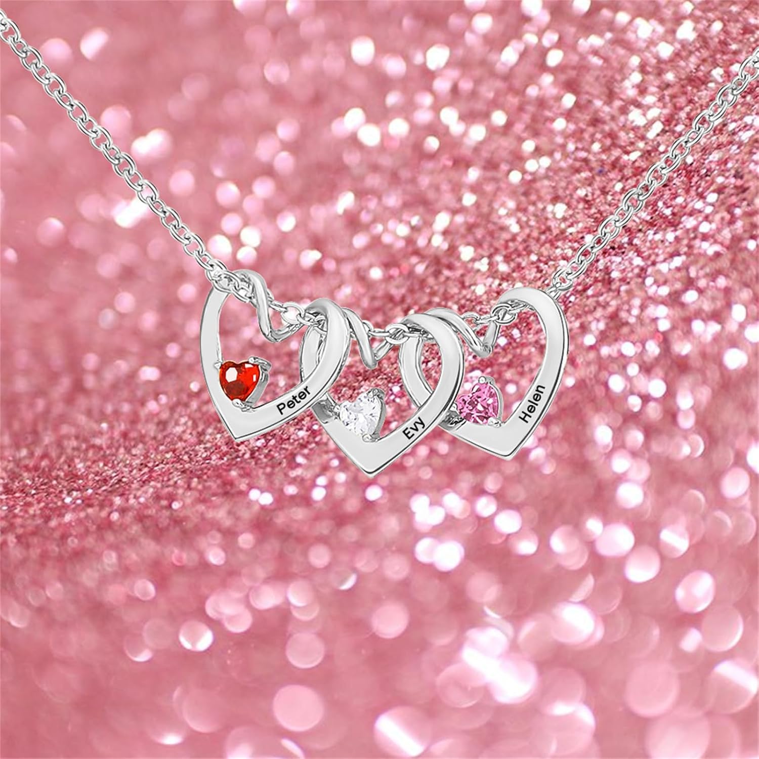 MissNaNa Mom Gift Personalized Mother Necklace with 1-6 Birthstones & Engraved Names Custom Family Necklace Heart Name Necklaces for Mother's Day