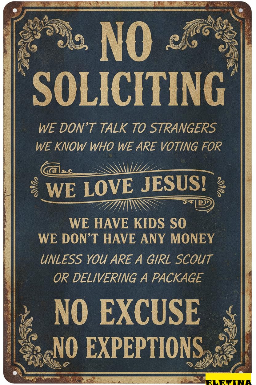 Personalized Sign for Man Cave No Soliciting Warning Sin No Excuses No Exceptions Metal Vintage Art Tin House Office Wall Decor Home Decor Go Away 8x12 Inch Private Property Decorative