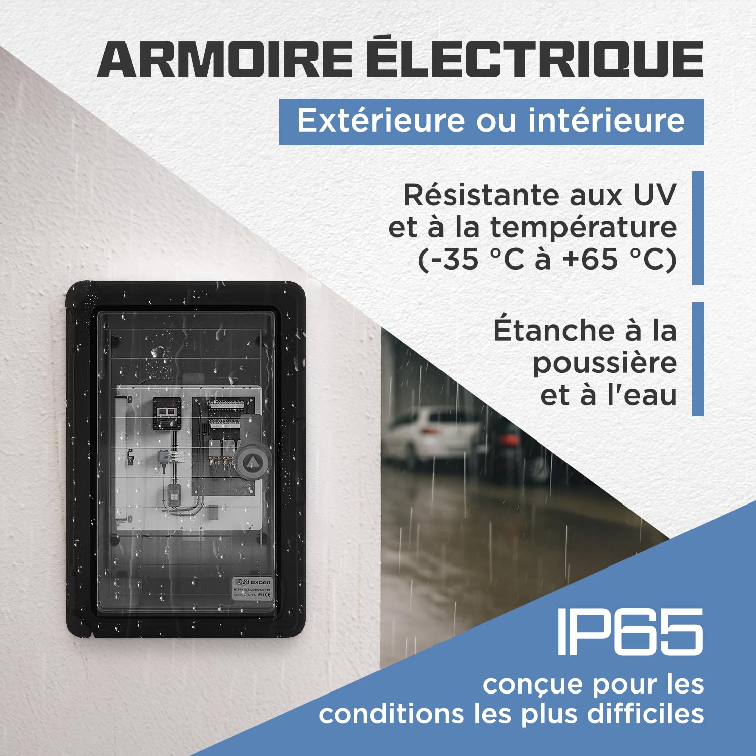 BOXEXPERT coffret de distribution exterieur IP65 ABS 300x200x130mm Fleet, etanche, armoire electrique/coffret mural, boitier industriel vide, noir