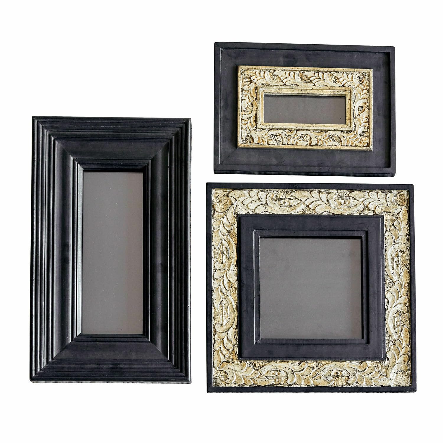 Loberon Bilderrahmen 3er Set Garonnelle, schwarz/antiksilber | Goldfarbene Akzente, Schwarz/Antiksilber, für stilvolle Bilder-Arrangements – Mangoholz/Glas