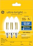 GE Ultra Lumineux LED 100 Remplacement Watt, blanc doux, B11 Déco - Ampoules à bougies (3 Boîte)