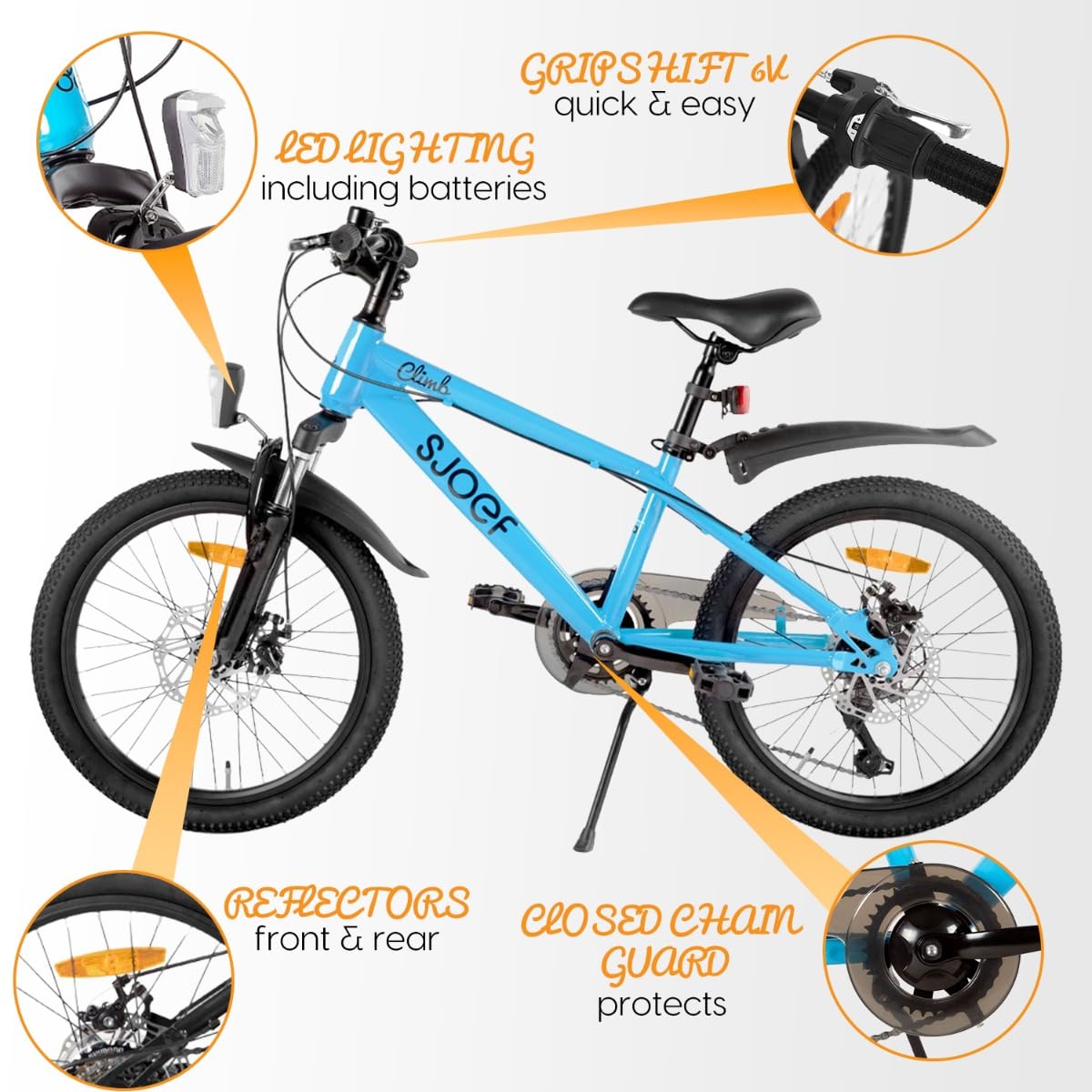 Climb Kinderfahrrad/Mountainbike 20 Zoll |Ab 6-8 Jahren | Kinder Fahrrad für Jungen/Jugend | MTB mit 6 Shimano-Gänge & Scheibenbremsen