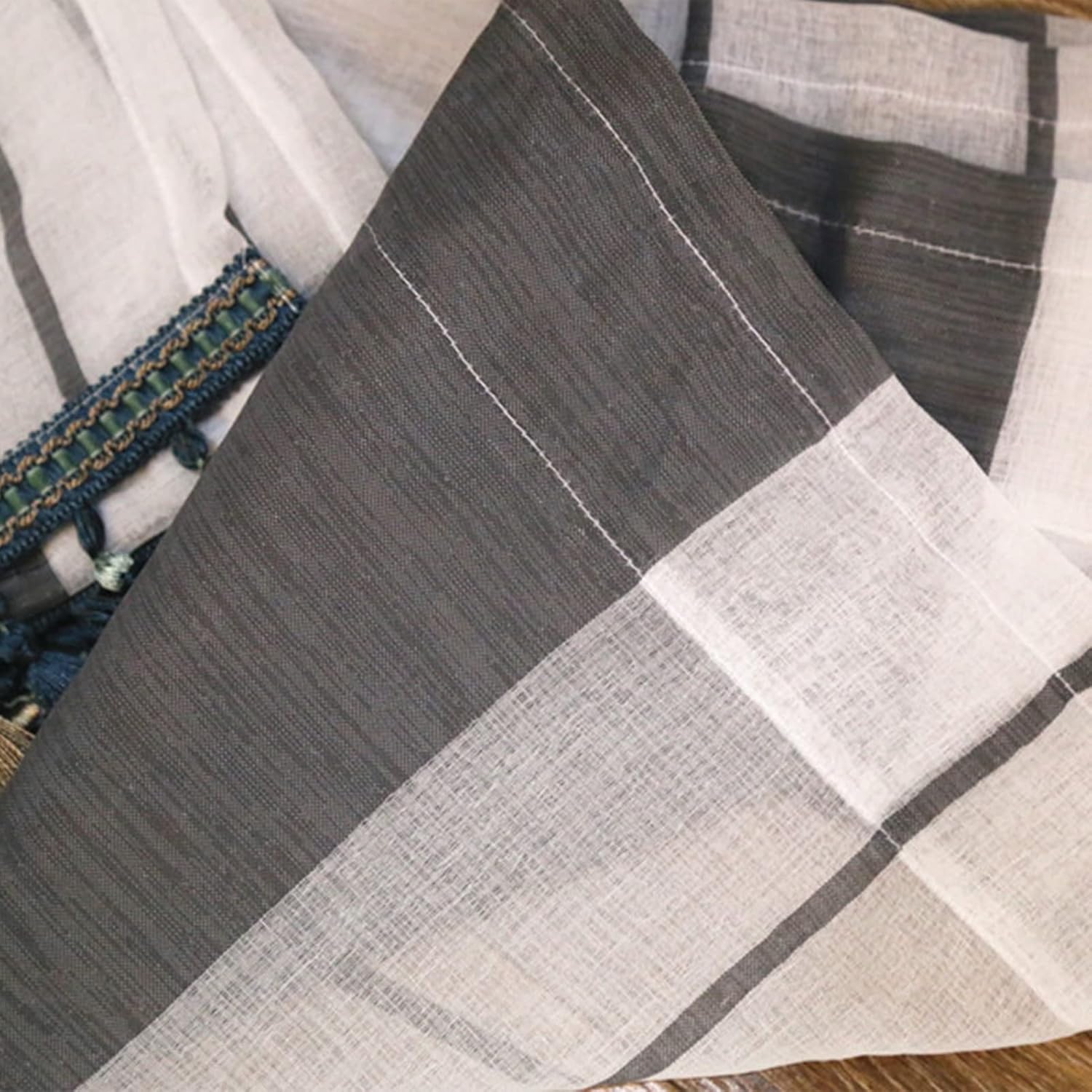 Kitchen Curtains with Tassels, Black and White Striped Tier Curtains Valances, Drop Short Voile Curtains Modern Style,for Small Window/Cafe/Cupboard (Size : W120xH80cm/47.2x31.5in)