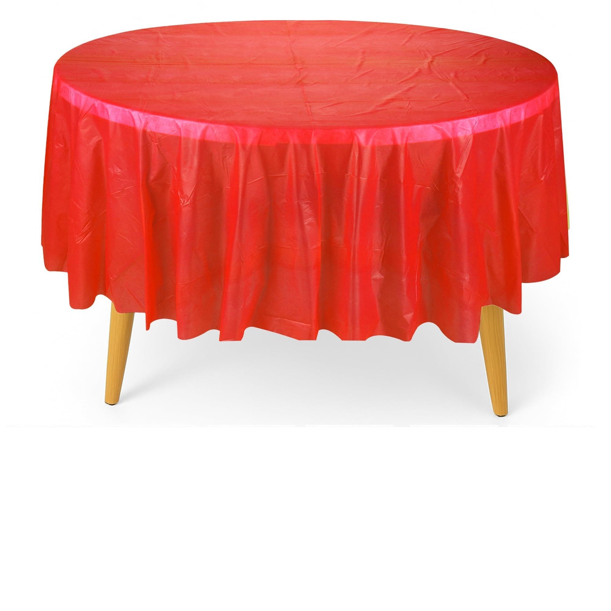 WedDecor 84 Inch 6 Pack Round Plastic Table Cloth, Waterproof Disposable Table Cover For Indoor and Outdoor Use, For Parties, Birthdays, Picnic, Banquet, Red