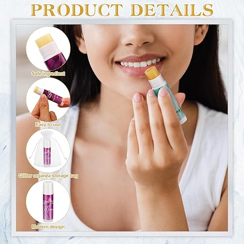 Miniatura 3 de Dansib 50 juegos de bálsamo labial regalos de agradecimiento a los empleados a granel para el equipo hidratante con 50 bolsas de organza marmoleadas