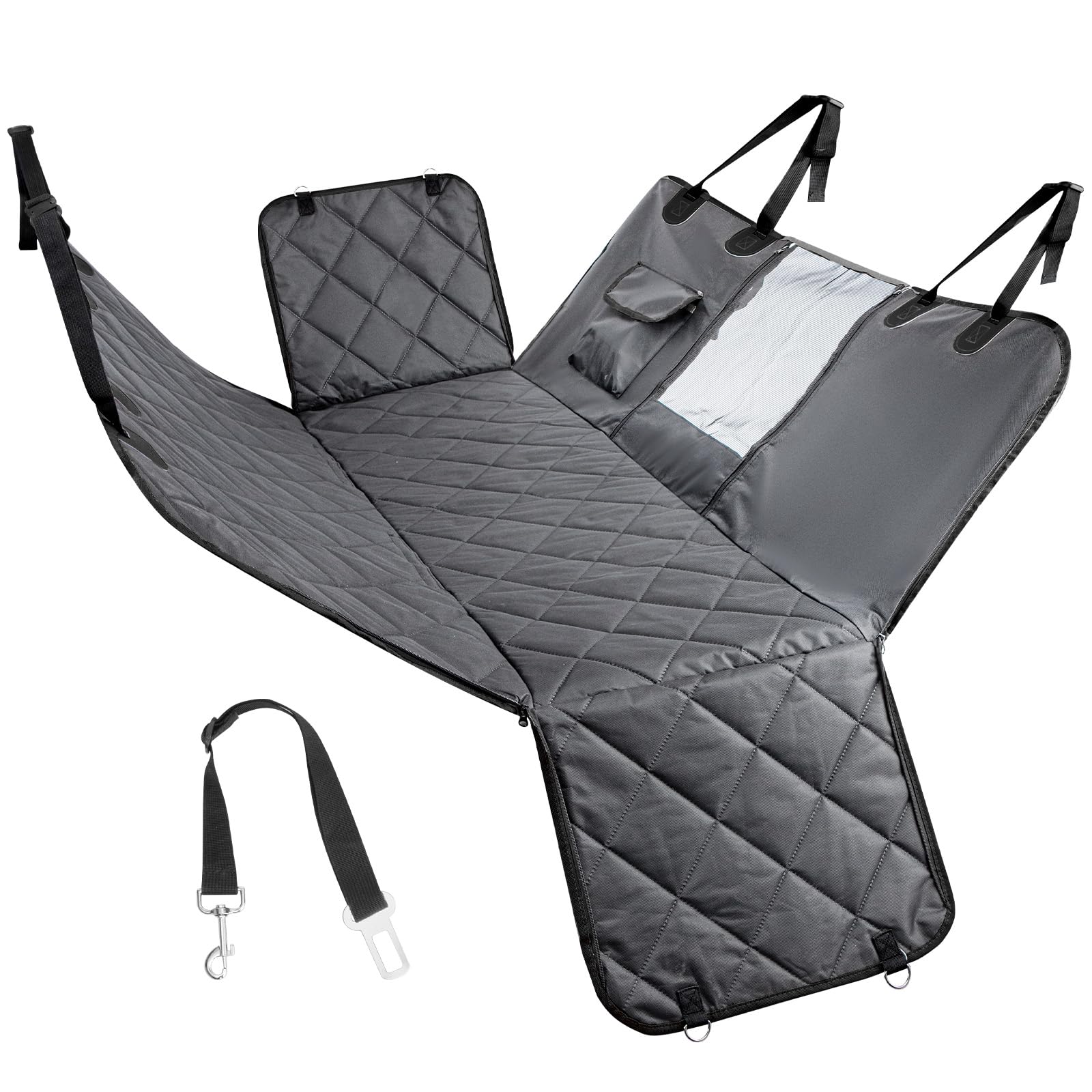 Youyijia Car Dog Seat with Hammock and Mesh Window - Waterproof, Nonslip, Scratchproof Cover for Cars/Trucks/SUV with Storage Pocket (Grey)
