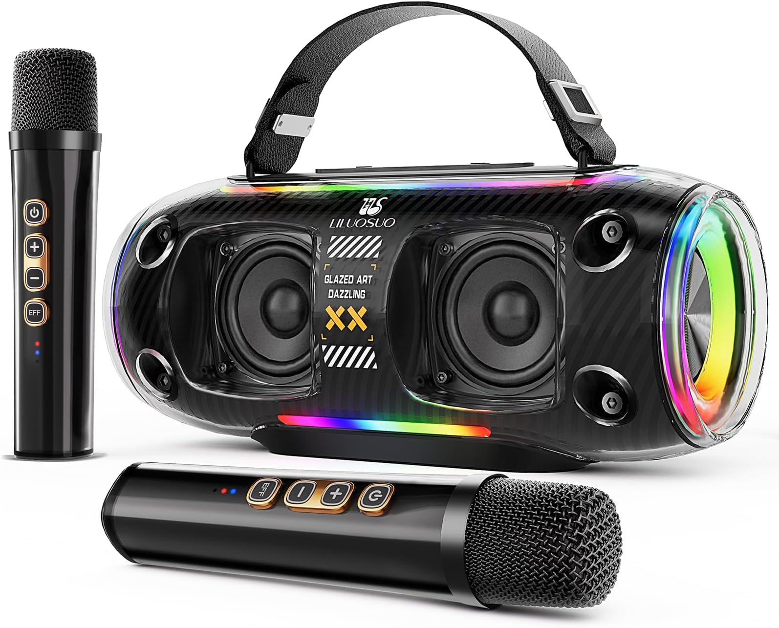 Karaoke Machine, Portable Bluetooth Speaker with 2 Wireless Microphones for Adults & Kids with Lights, Karaoke Microphone with PA System for Home Party, Gifts for Women Men Teen