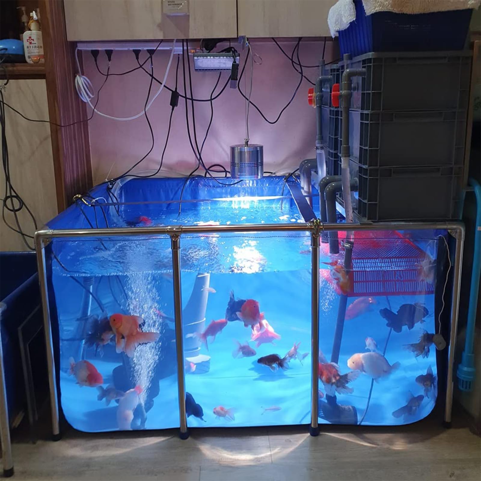 Lar PVC wkładka do stawu rybnego, wodoodporna stal, basen ogrodowy z okienkiem, idealna do hodowli i hodowli roślin, rozmiar 120 x 80 x 51 cm