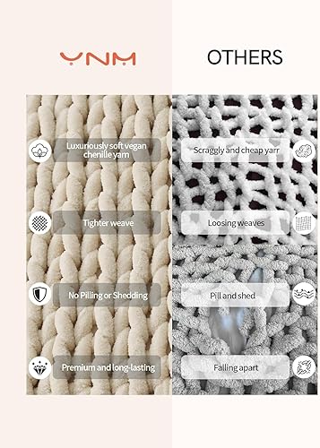 Miniatura 4 de YnM Manta gruesa, tejida a mano con hilo de felpilla, agradable al tacto, ventilada y transpirable, lavable a máquina, pieza de decoración del hogar