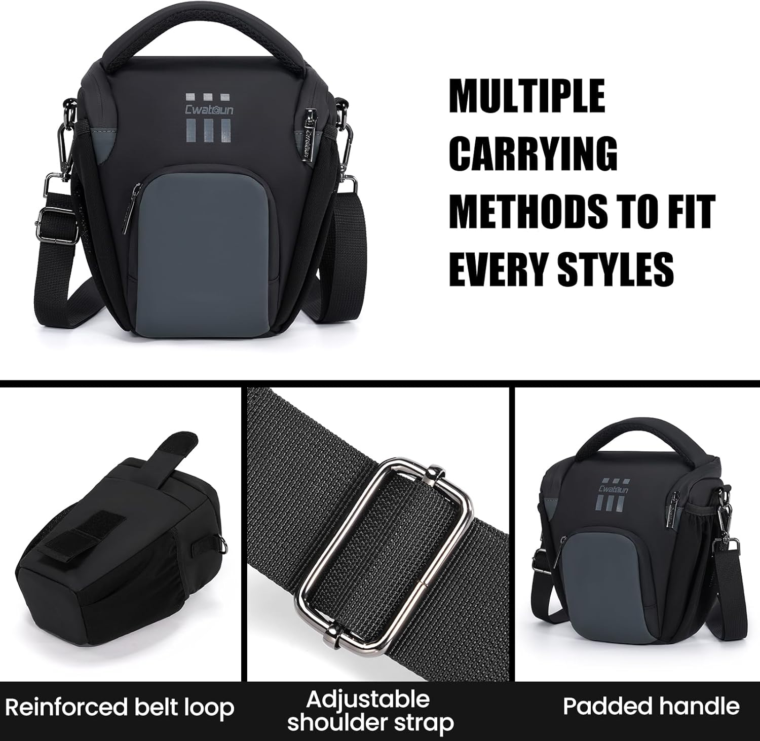 Cwatcun Camera Sling Bag Small, Compact DSLR Waterresistant Shoulder Bag for Photography - Fits Canon/Nikon/Sony, Quick-Access Padded Compartment, Lightweight Black Digital Camera Bag - Image 5