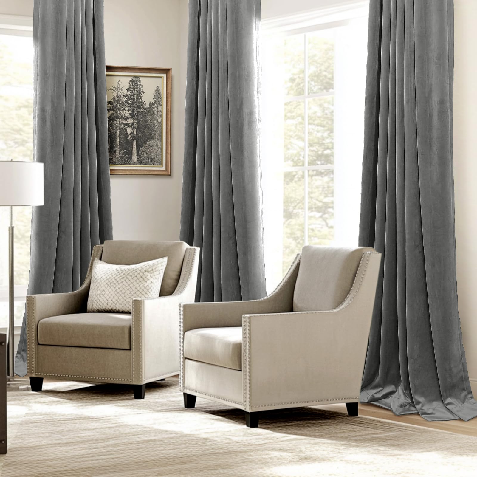 CAPALOCA Cortinas Opacas Plisadas De Terciopelo De 63 Pulgadas De Largo, 2  Paneles Con Ganchos, Cortinas, image size:1600x1600