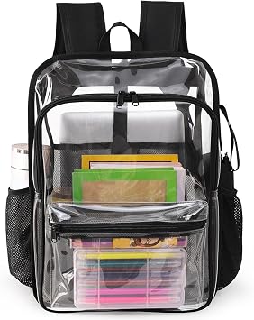 Clear Backpack,15.5 Clear Backpacks for School Heavy Duty PVC See Through Bag Waterproof Bookbag for Girls & Boys, Black
