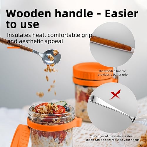 Miniatura 4 de Overnight Oats Tarros con tapa y cuchara, juego de 2, tarros de avena herméticos de gran capacidad de 16 onzas con marcas de medición, tarros Mason