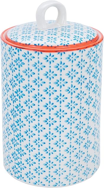 Nicola Spring Patterned Porcelain Tea/Coffee/Sugar Canister - Blue/Orange Print Design