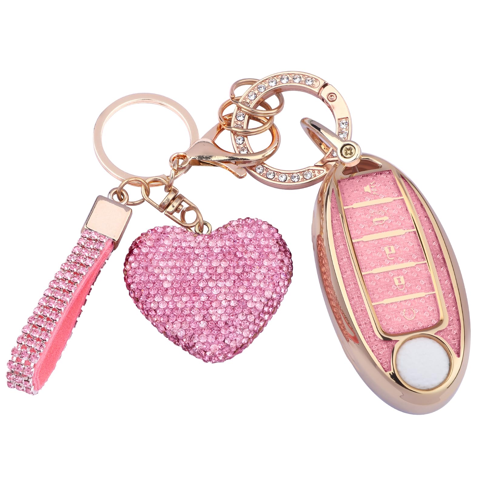 Meruns Compatiable with Nissan 5 Buttons key fob cover with Diamond Bling Keychain, Car Accessories Keys Shell TPU for Altima Sentra Rogue Pathfinder