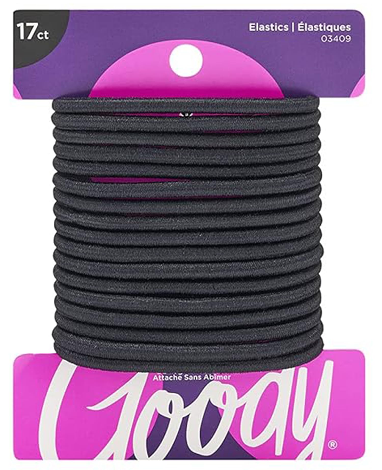 Goody Ouchless Hair Elastics – No Pull, No Breakage, Tangle-Free Hold for Thick, Curly, Coily & Textured Hair – 17 Count, Black, Long-Lasting Ponytail Holders for Women & Men