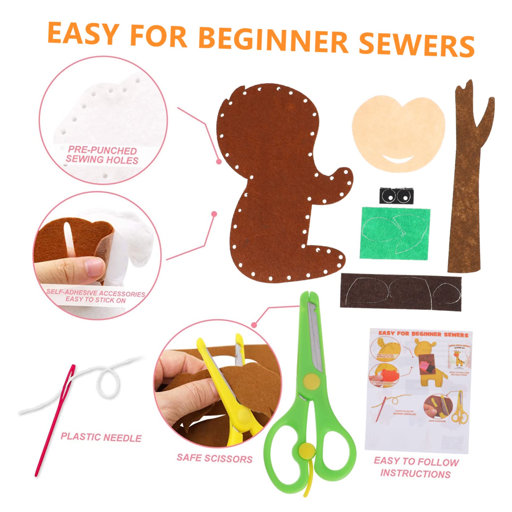 Wakauto 1Set DIY Felt Animal Craft Kit Jungle Animals for Adults Creative Sewing Projects for Home Decor and Educational Fun