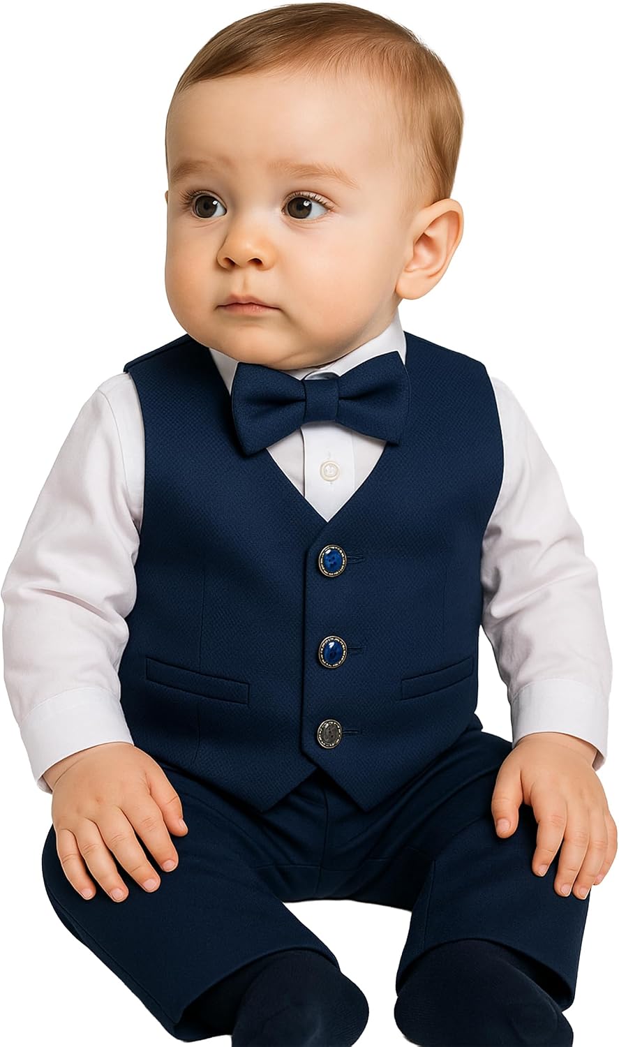 SIRRI Baby Boys Cotton Blend Vest Suit 4 PC Formal Set Newborns - 9 Months