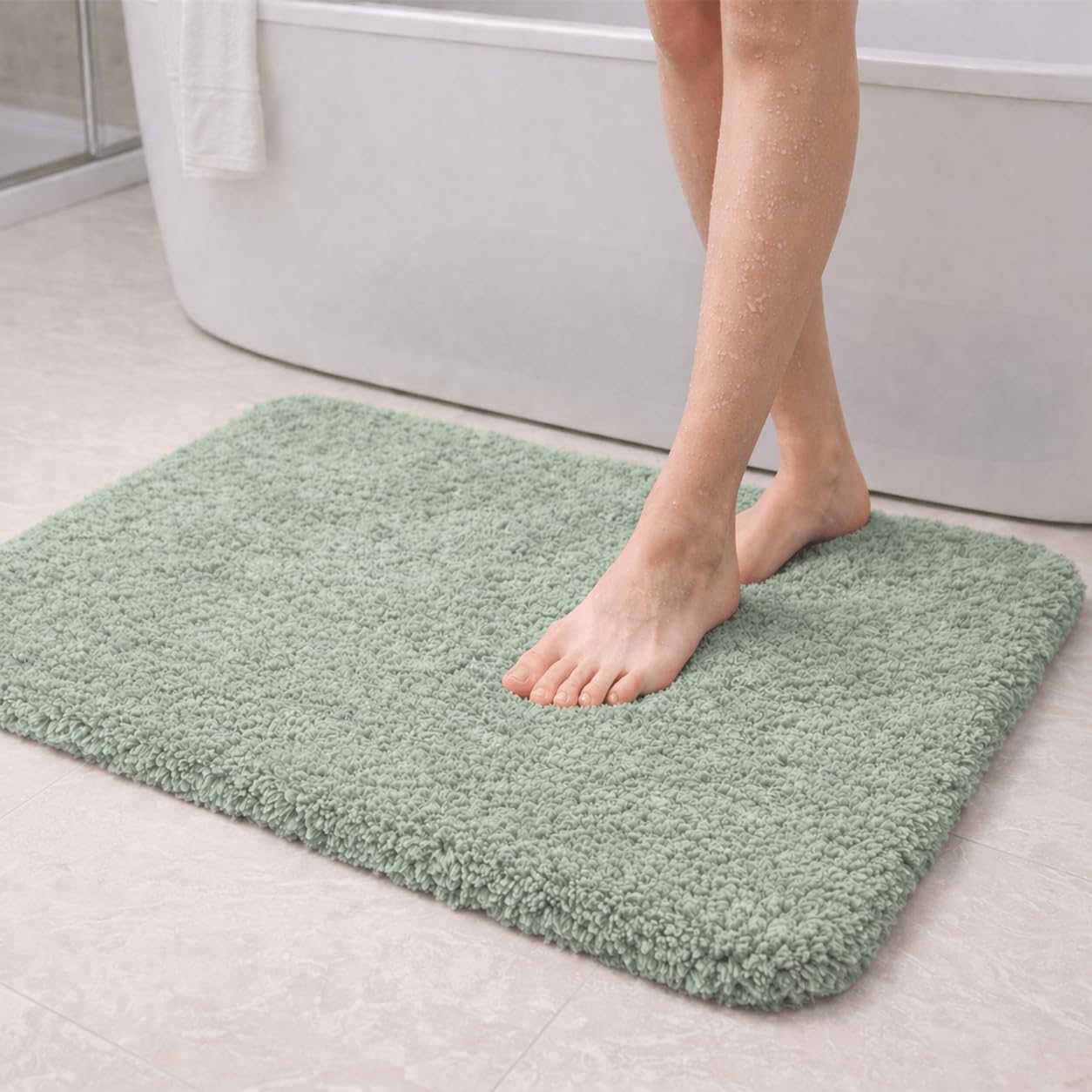PUFFMAT Microfibre Bath Mat 80 x 50 cm Light Green, Absorbent Bathroom Rug with Soft Plush Pile and TPR Backing, Machine Washable Bathroom Mat for Shower, Bathtub, Toilet and Guest Bathroom โ image 1