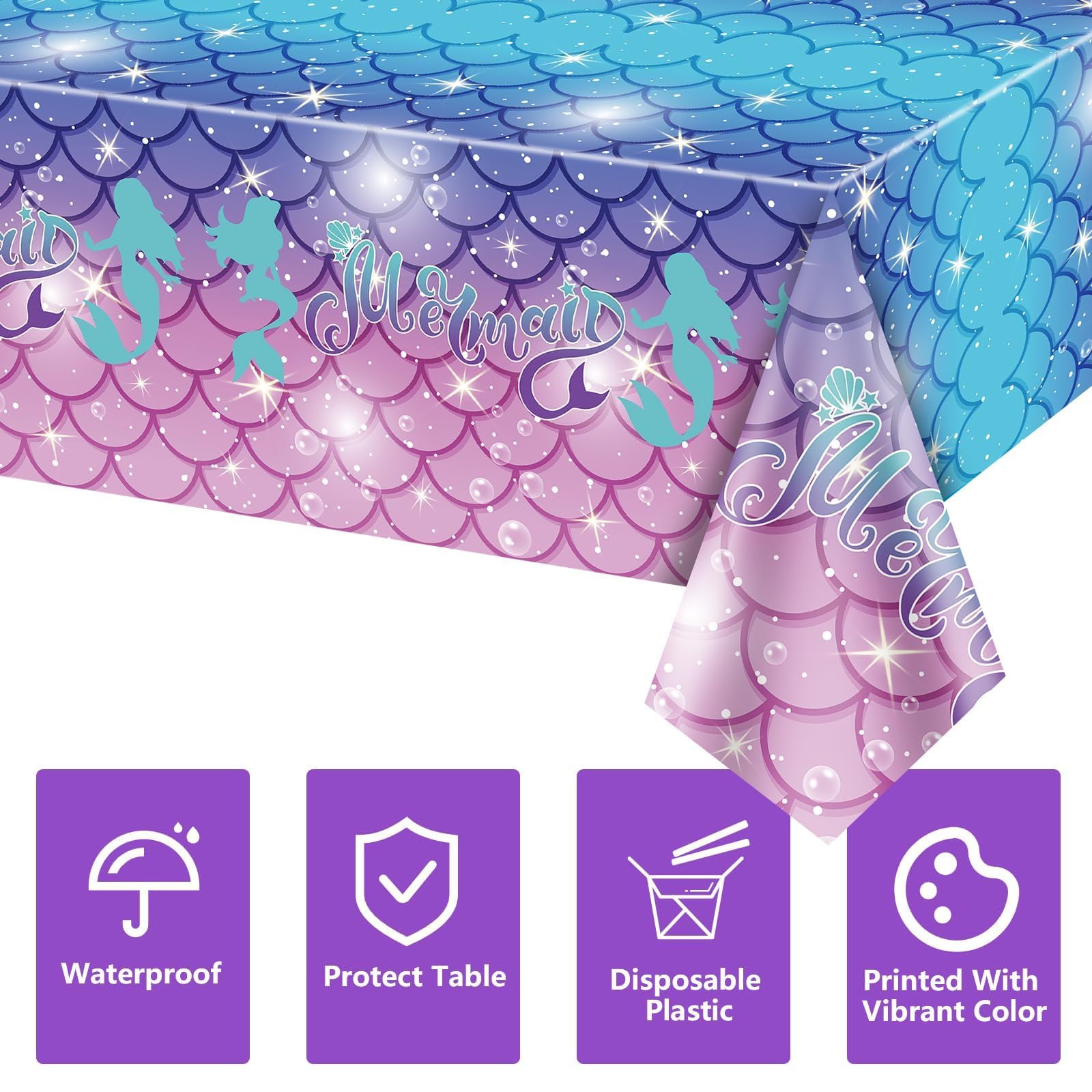 Tovaglie A Tema Sirena 4 Pezzi - 130x270cm Per Feste Compleanno Bambine | Decorazione Oceano - Foto 7