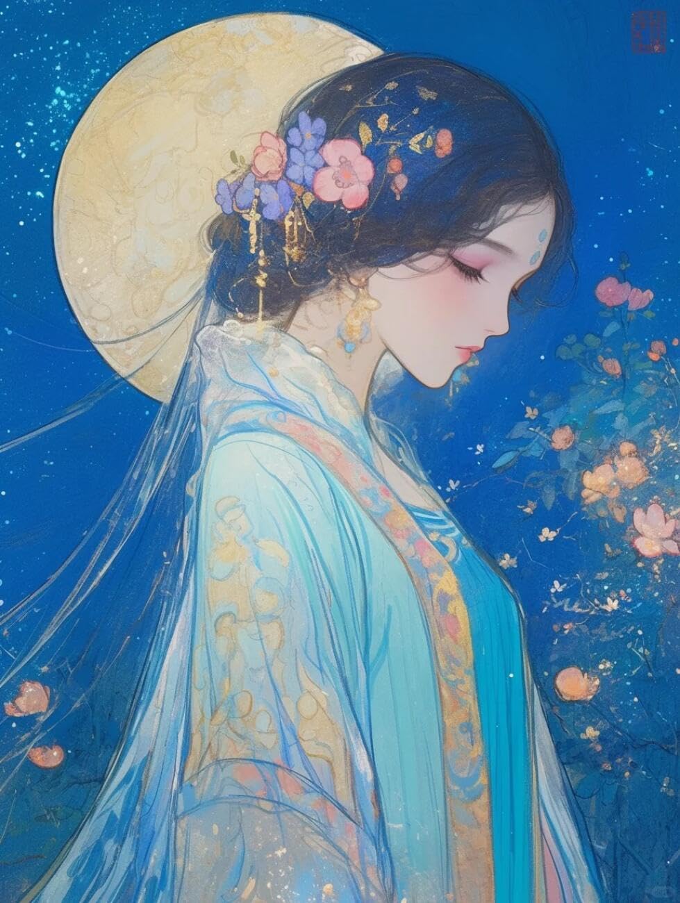 RKFLGEW 14CT Stamped Cross Stitch Kit Fantasy Classical Woman Embroidery Kit for Beginners Adult DIY Cross Stitches Needlepoint Set Home Decoration 40x50cm