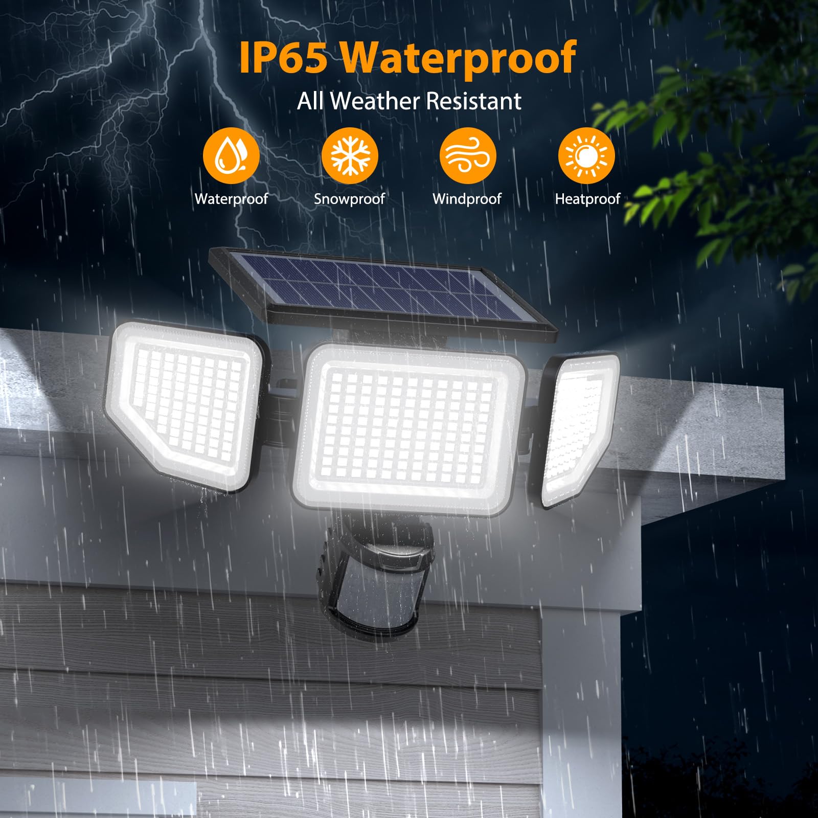 Onforu 2 lampade solari esterne con rilevatore di movimento, proiettore LED solare 3000 lumen, IP65 impermeabile, per terrazza, veranda, garage, cortile, strada