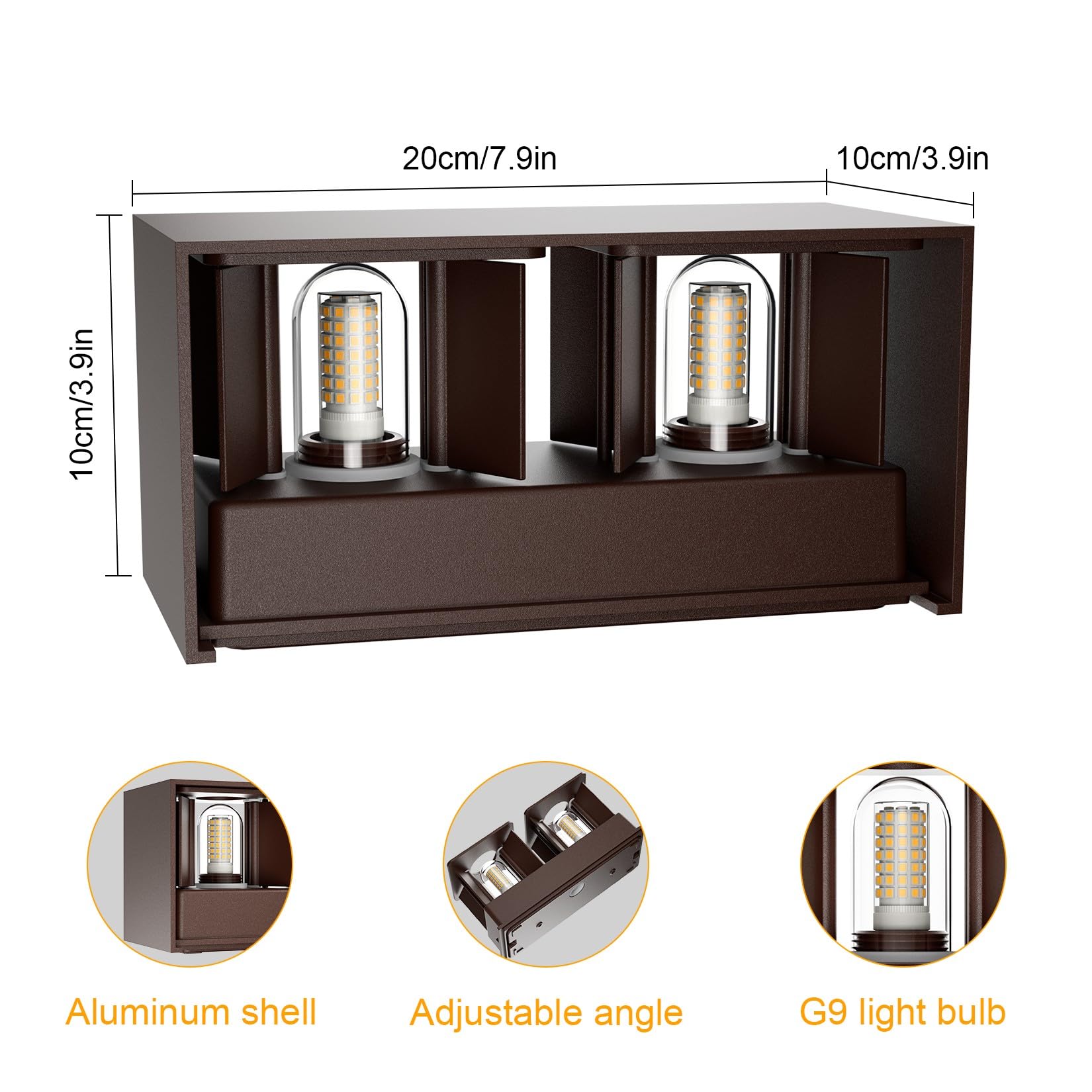 Klighten Lampada da Parete per Interni/Esterni Bianco Caldo 3000K, Moderno Applique da Parete Interno Angolo del Fascio Regolabile Aplique Led da Parete IP54 Impermeabil (Bronze)