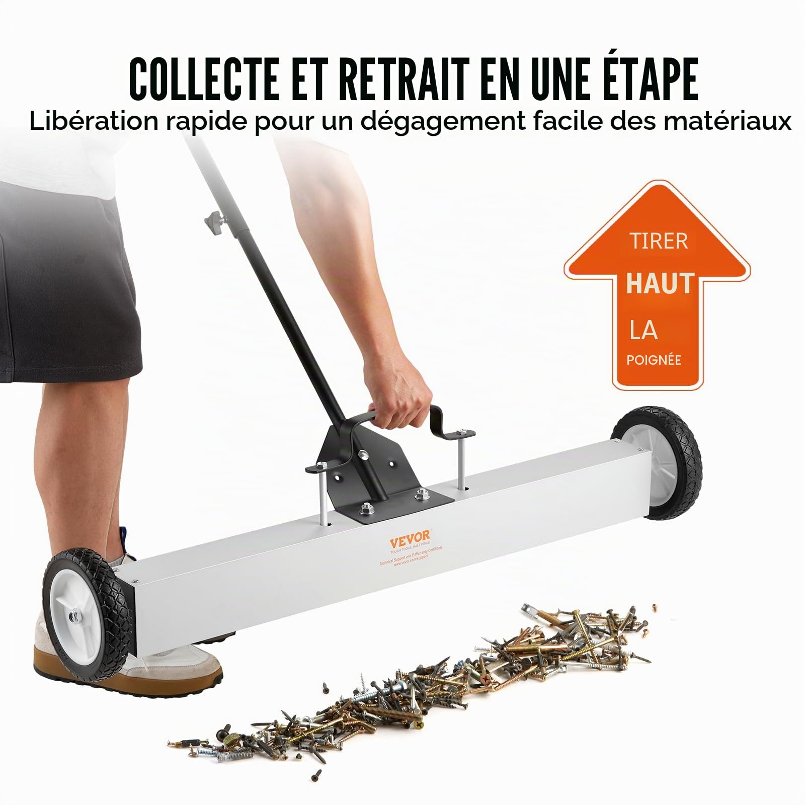 VEVOR Balayeuse Magnétique 24,9 kg Balai Magnétique Télescopique 77-113 cm 745 mm avec Roues