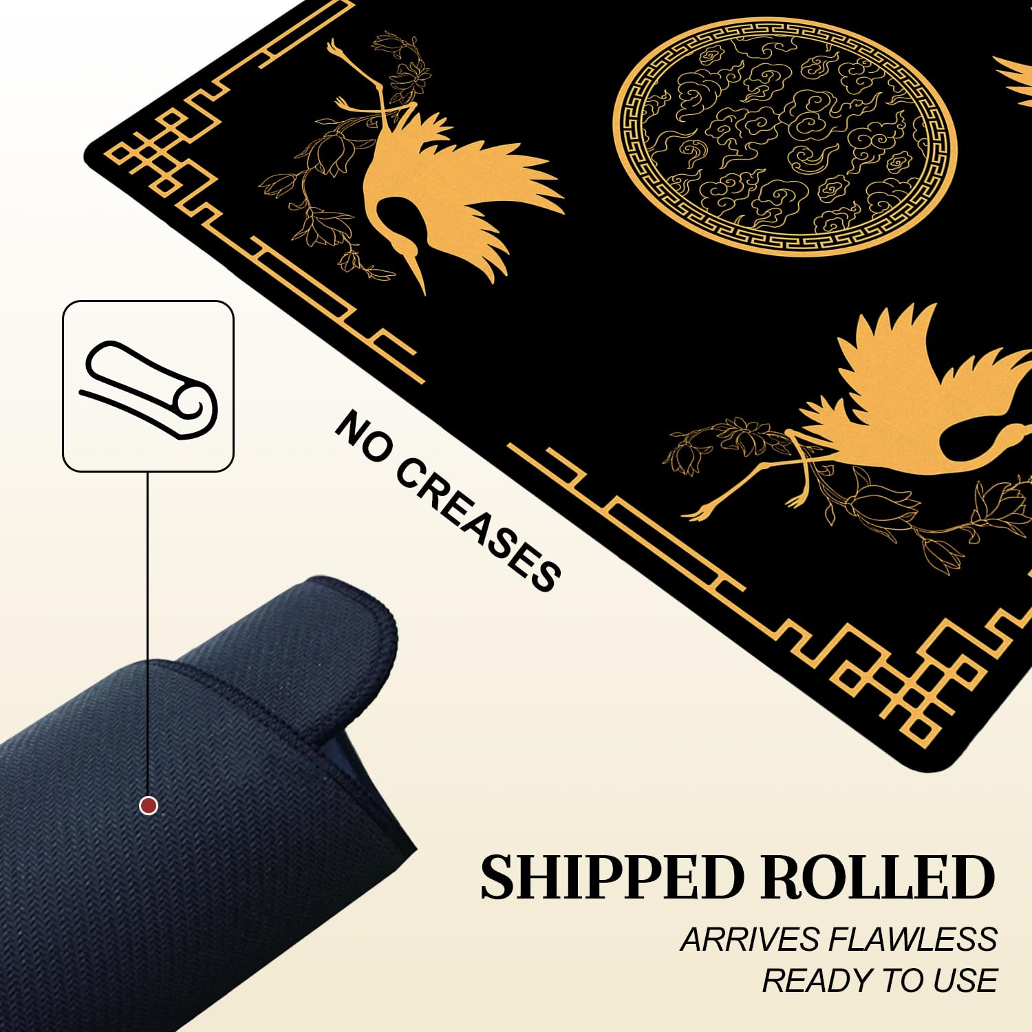 Tapete de mahjong de pájaro chinoiserie negro y dorado de 31.5 x 31.5 pulgadas, tapete de mesa tradicional chino antideslizante con reducción de ruido para mah jong póquer americano juegos de