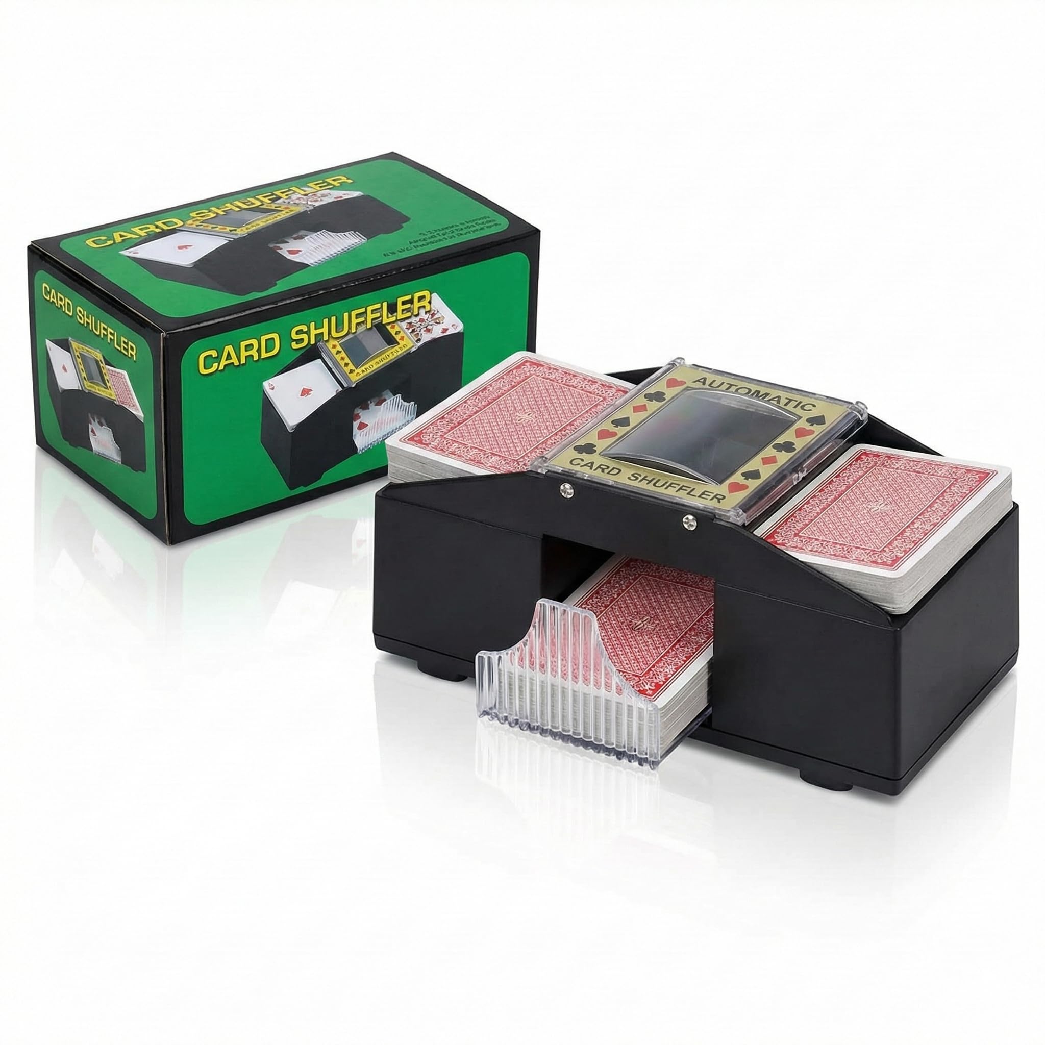 Automatic Card Shuffler 2 Deck - Battery Operated Electric Shuffling Machine - Professional Card Dealer for Poker, UNO, Blackjack & Home Casino Games