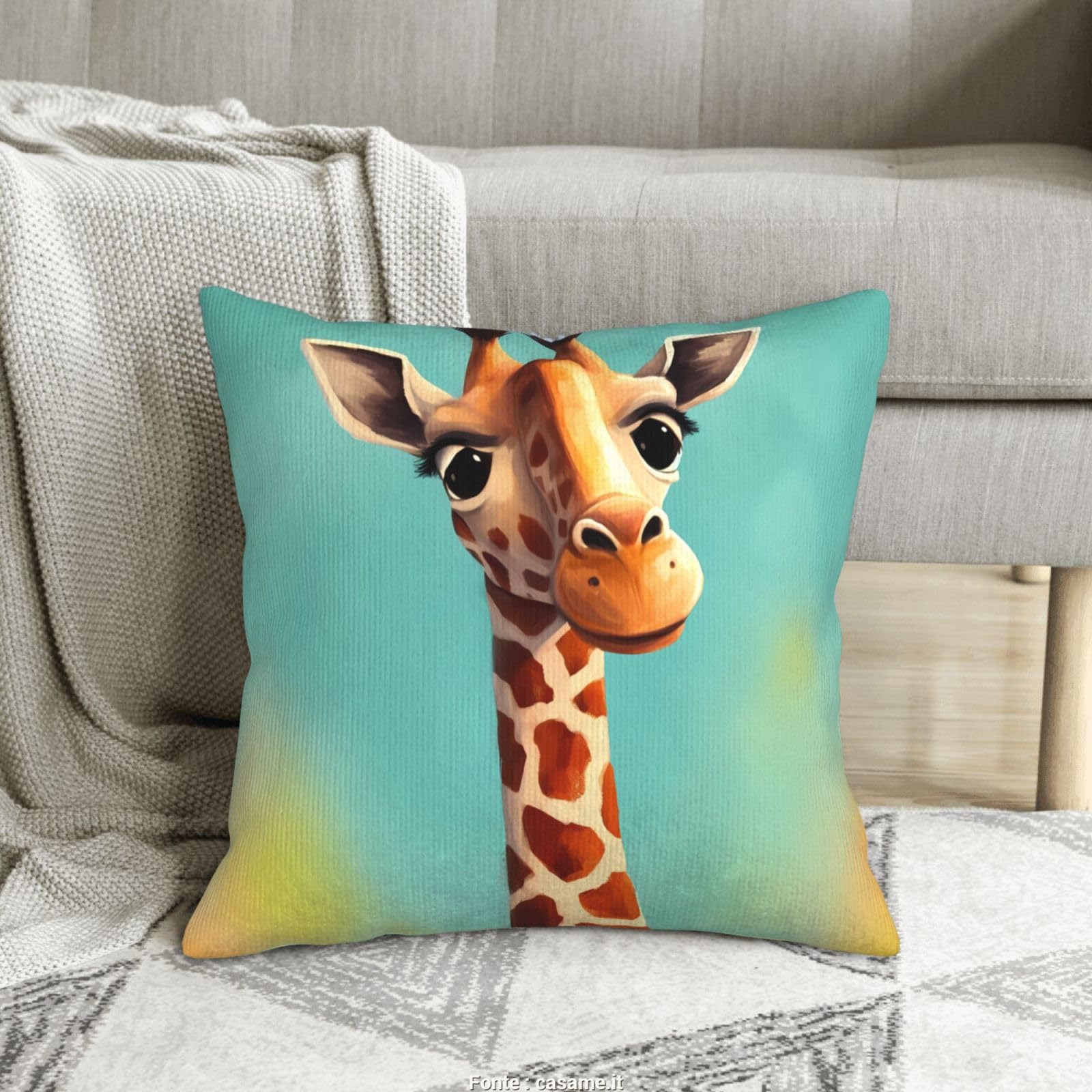 Housse de coussin velours côtelé girafe pour canapé lit et voiture