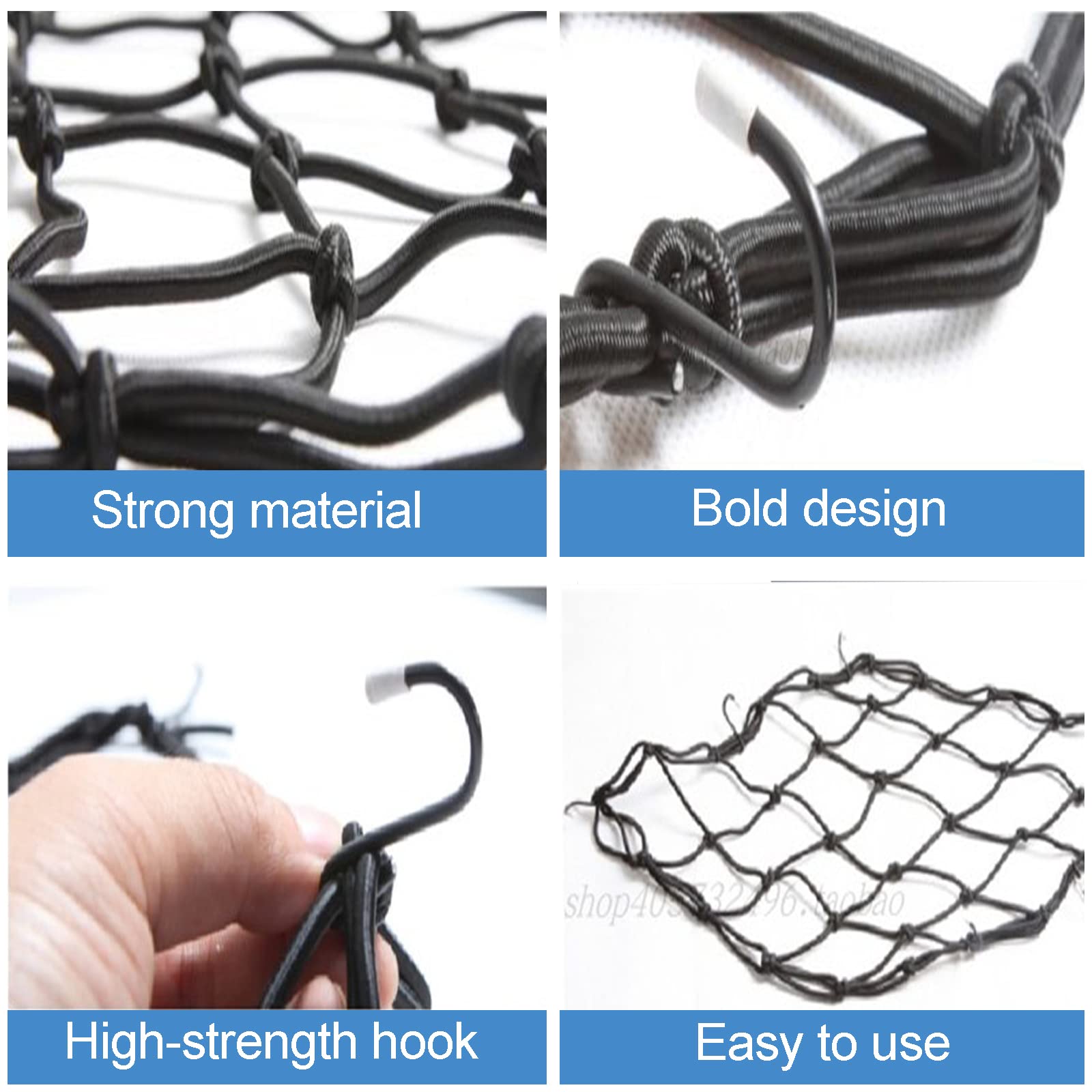 Strapazierfähiges Gepäcknetz mit Haken, strapazierfähige kleine Gepäckträgertasche für Motorrad und Fahrrad, ideal für Reisen und Helmaufbewahrung, 30 x 30 cm
