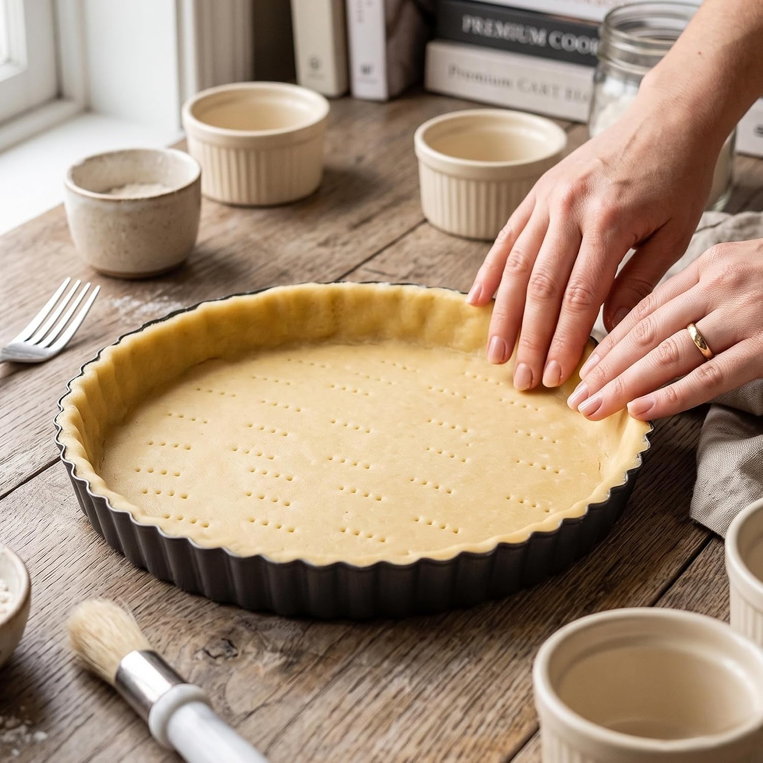 MGE - Moule à Tarte 32 cm - Moule à Quiche avec Fond Amovible - Plat à Quiche - Moule Tartelette - Moules à Gâteaux Rond - Revêtement Antiadhésif - Moule à Flan et Tartelette - 32 cm