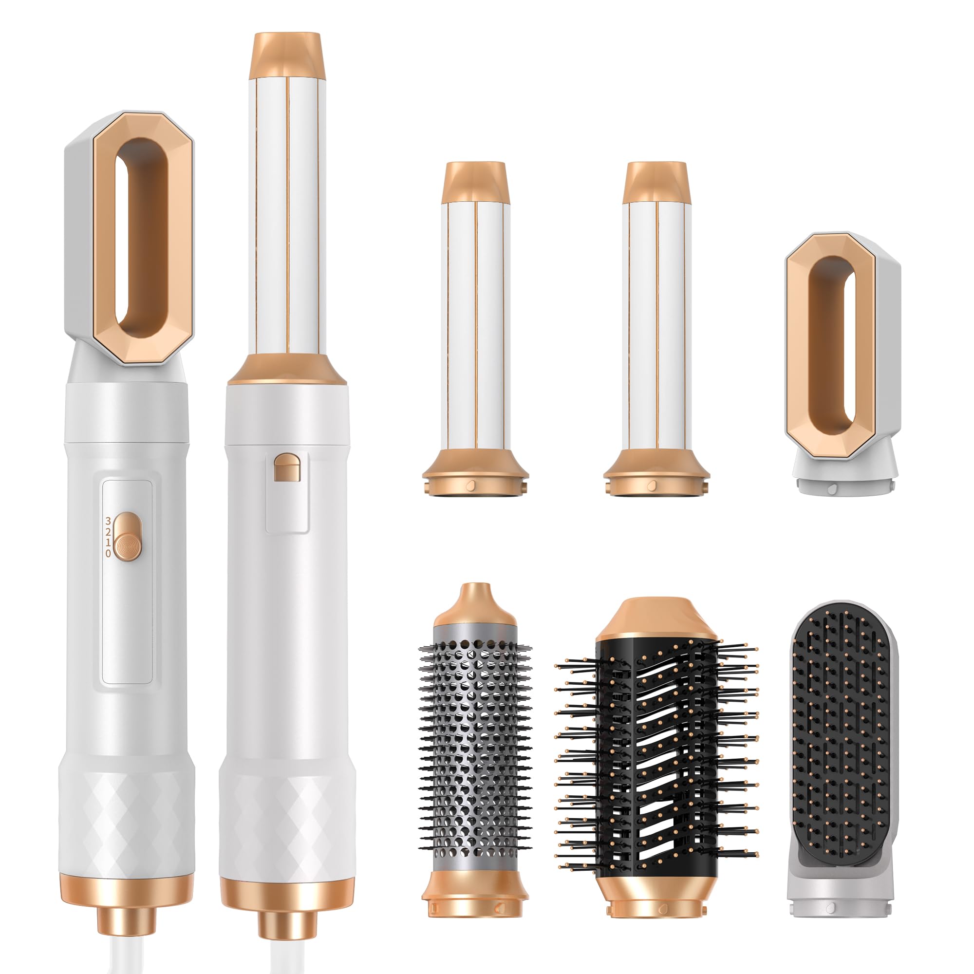 Airstyler 6 in 1 Luft-Lockenstab 1000W Ionen Haartrockner Hairstyler Warmluftbürste Rundbürstenföhn Lockenbürste Glättbürste Haarföhn Stylingbürsten Set Weiß