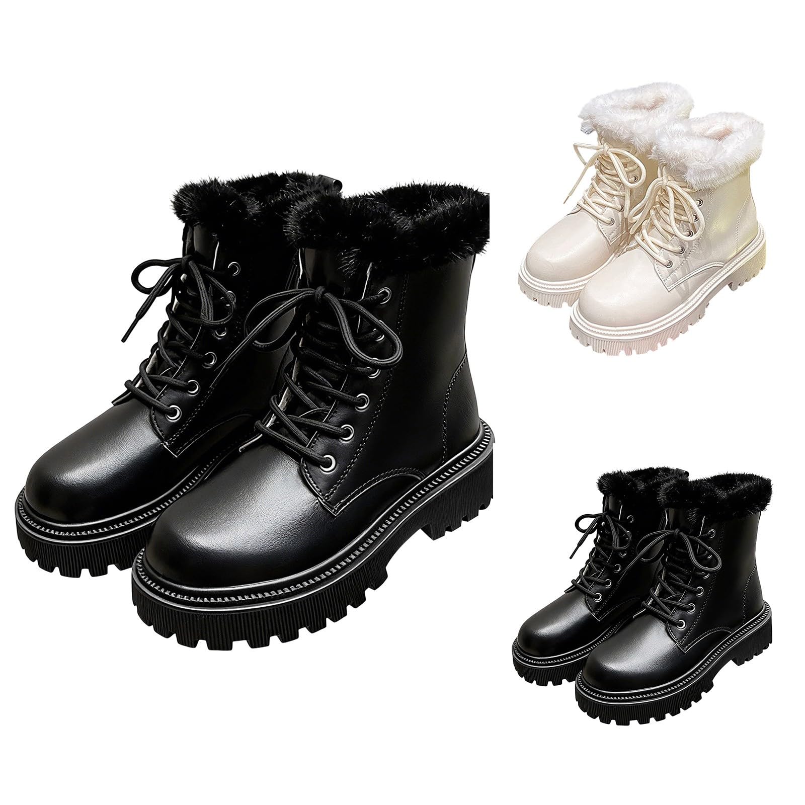 Botas de invierno para mujer, de piel, con cordones, forradas, botas de