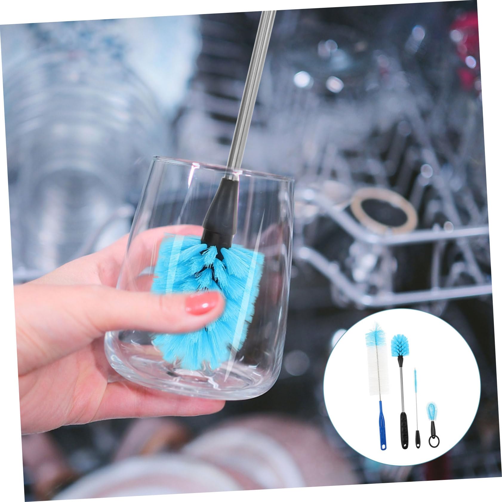 Gatuida Juego de 4 Cepillos Limpiadores Multifuncionales para Botellas y Pajitas Esponja, Diseño Compacto y Almacenamiento Conveniente para Limpieza Hogar