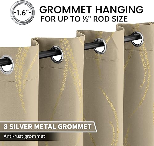 Miniatura 3 de Yakamok - 2 paneles de cortinas opacas con aislamiento térmico y puntos dorados, para sala de estar y dormitorio, juego de 2 paneles con ojales (52