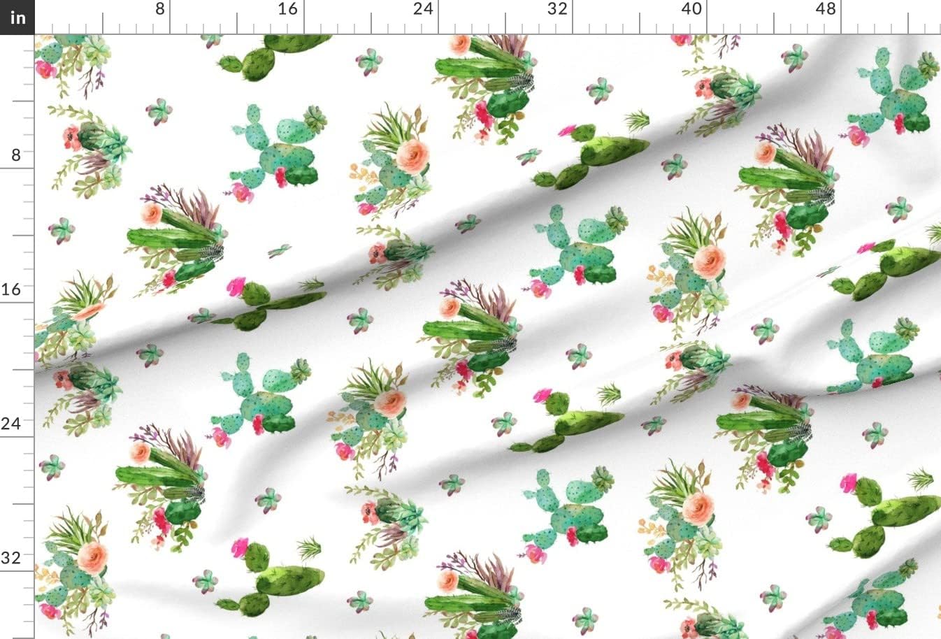 Spoonflower Fabric - Western Flowers Large Horizontal Cacti Floral Cactus Pink Watercolor Printed on Minky Fabric by The Yard - Sewing Baby Blankets Quilt Backing Plush