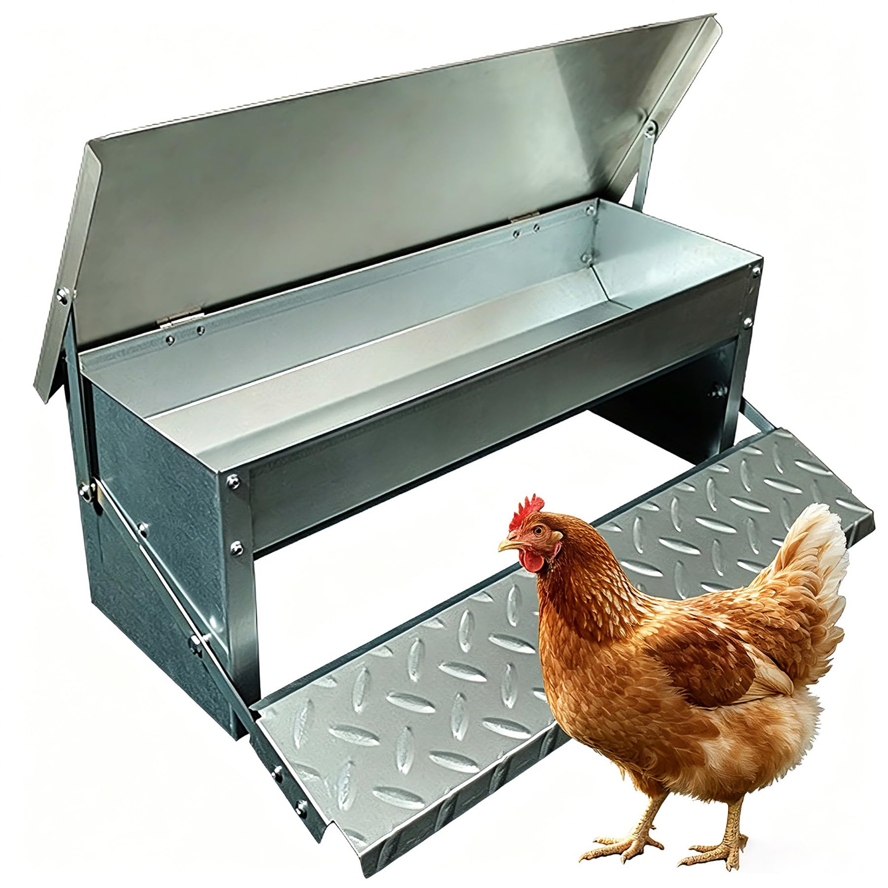Comedero Automático Grande para Gallinas Bebedero con Pedal para Gallinas Comedero para Ganado De Exterior De Acero Inoxidable De Gran Espesor para Gallinas, Patos Y Gansos
